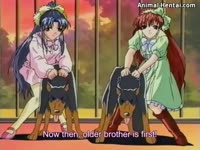 Two horny dogs fucking a cute anime kid